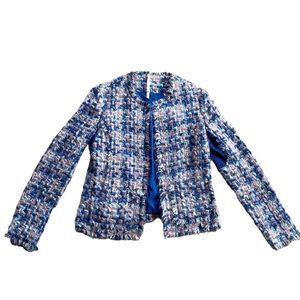 Truth and Pride Women’s Small Blue Pink Fuzzy Mohair Wool Boucle Tweed Blazer